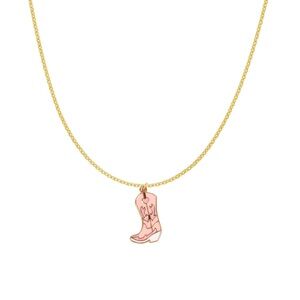 Pink Cowgirl Boot Gold Charm Necklace